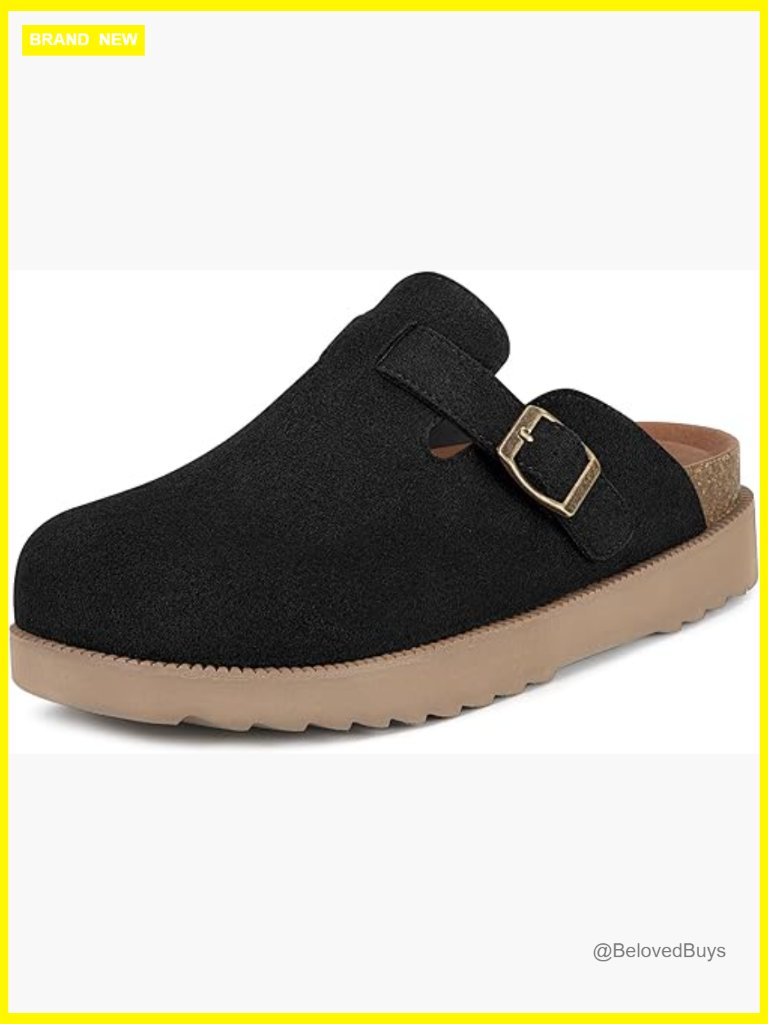 Suede Clogs Platform Mules With Arch Support Cork Footbed Adjustable Buckle